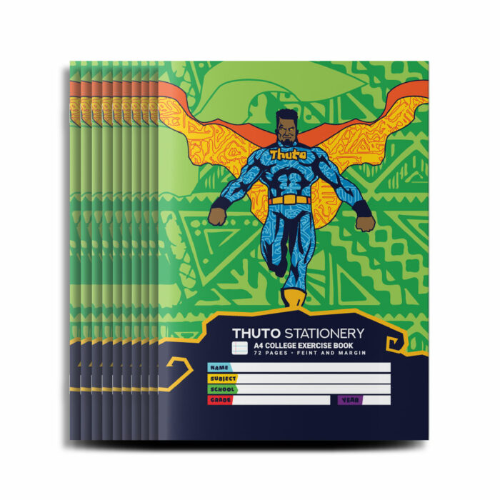 Thuto A4 Exercise Book 72 Pages - Feint & Margin - Pack of 10 - Super Hero Edition